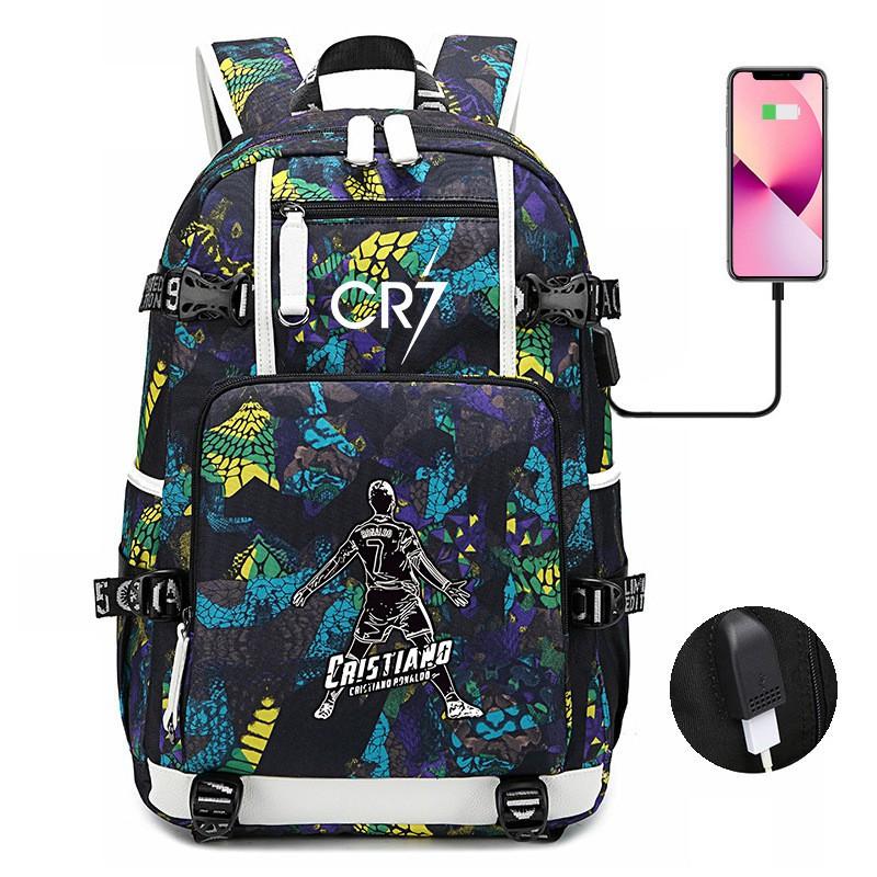 Glow-in-the-Dark Soccer Backpack Teens Large Capacity Laptop Bag With Padded Straps Oxford Fabric Trendy Patchwork Design