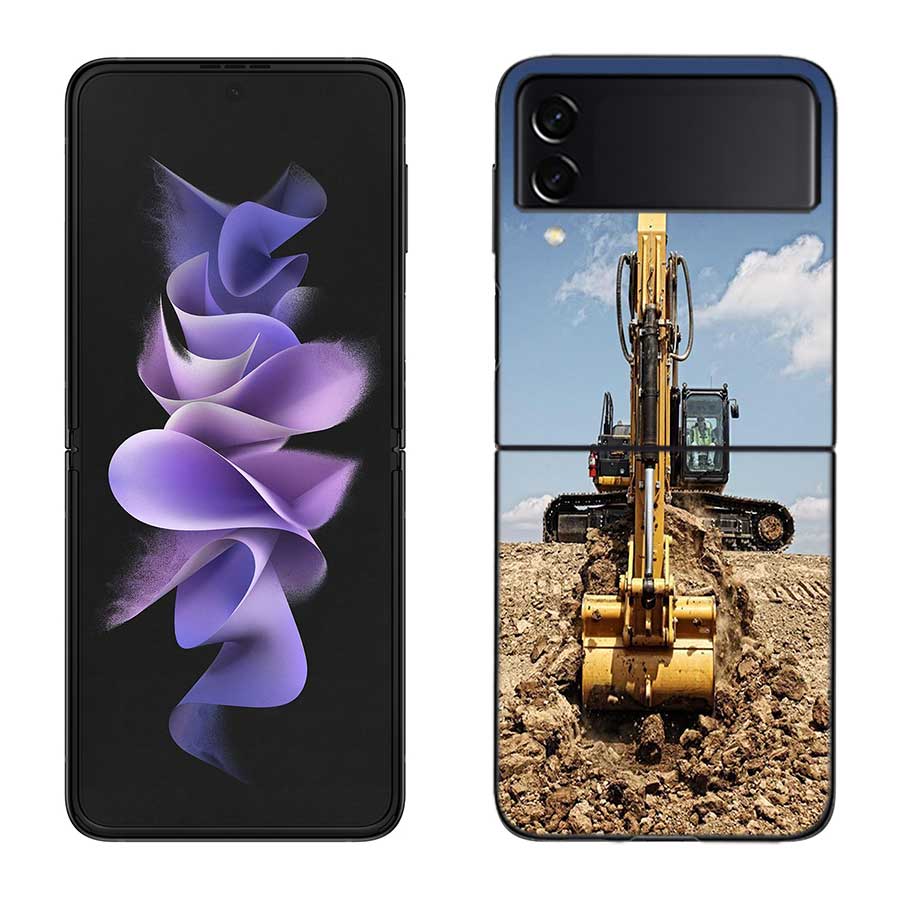 

Construction Machinery Excavator Phone Case For Samsung Z Flip 7 6 5G Galaxy Z Flip 5 4 3 Black Hard Cell Cover Luxury PC Shell Samsung Z Flip 5 5G