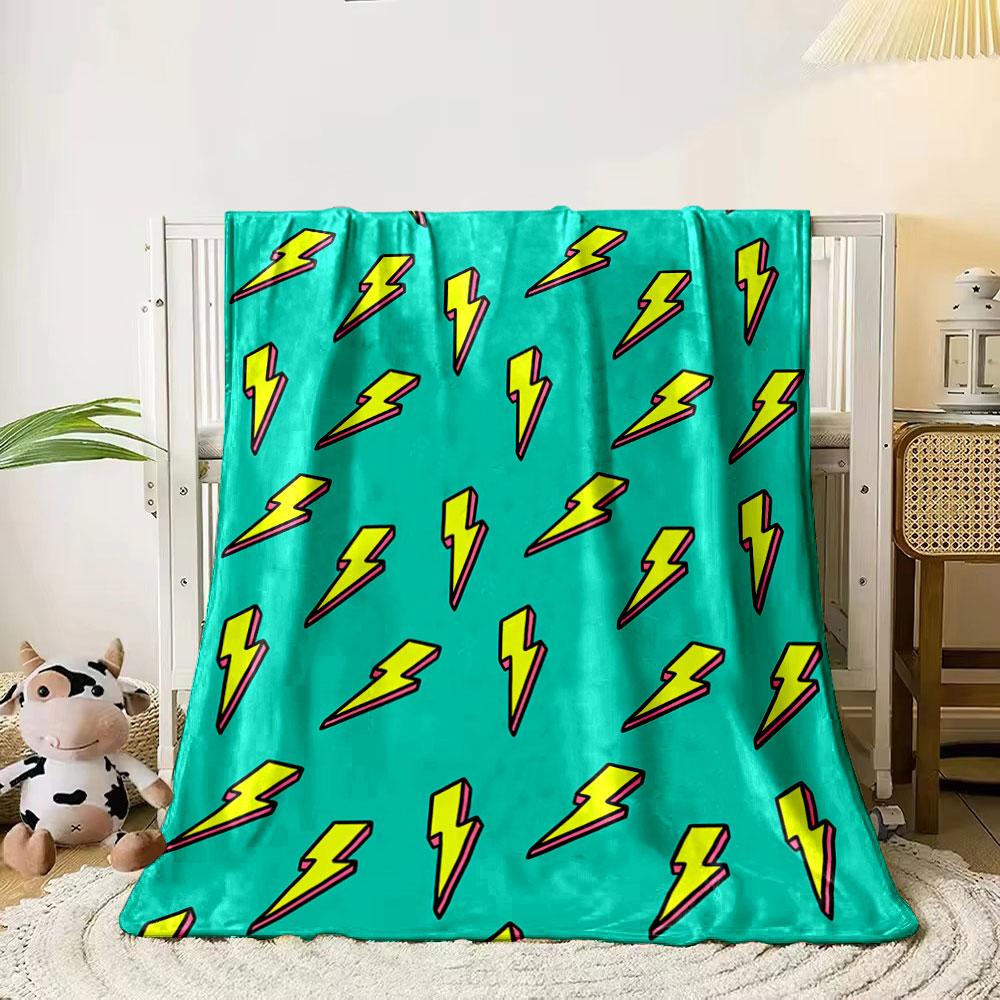Yellow lightning bolts with pink outlines on a teal background. for all seasons blanket lunch break throw gift 80cm x 120cm