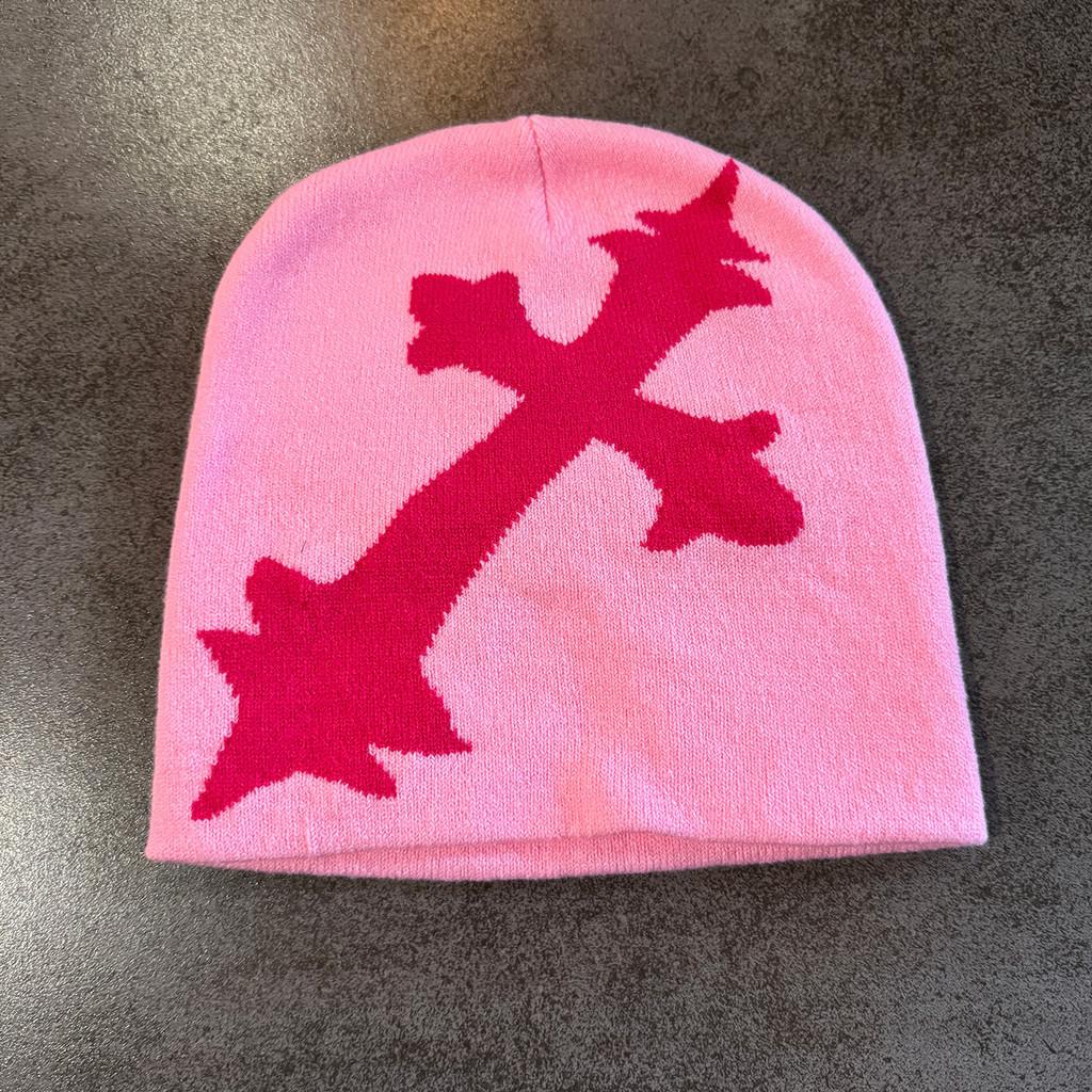 Y2 Street Style Strickmütze mit Kreuzmuster für Herbst Winter Wärme
