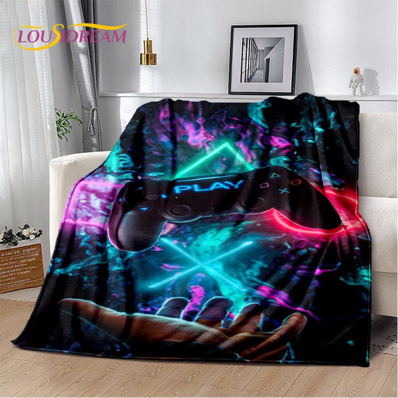 Cartoon-Gamer-Gamepad-Game-Over-weiche Plüschdecke, Flanelldecke, Überwurf, Deckenbezug für Wohnzimmer, Schlafzimmer, Betten, Sofa, Picknick