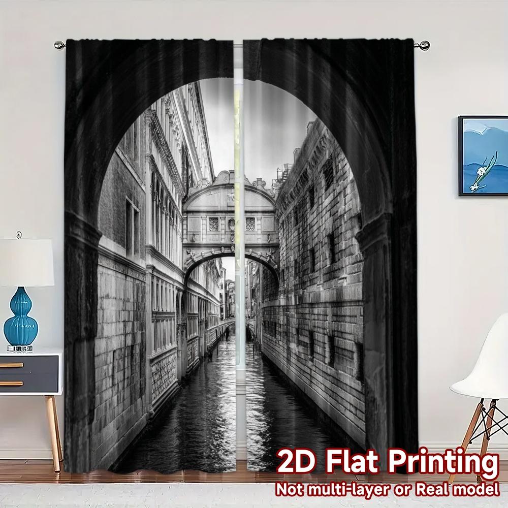 

2pcs 2D FLAT PRINTING Curtains (Without Rod) Bridge of Sighs Contemporary Popular Curtains Versatile Polyester Curtains 100*130 HOOK 1pcs