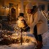 Waterproof LED Snowman Garden Lights Solar Light with Flowing Snowflakes Christmas Waterfall Winter Pathway Illumination Lighting Star Weatherproof
