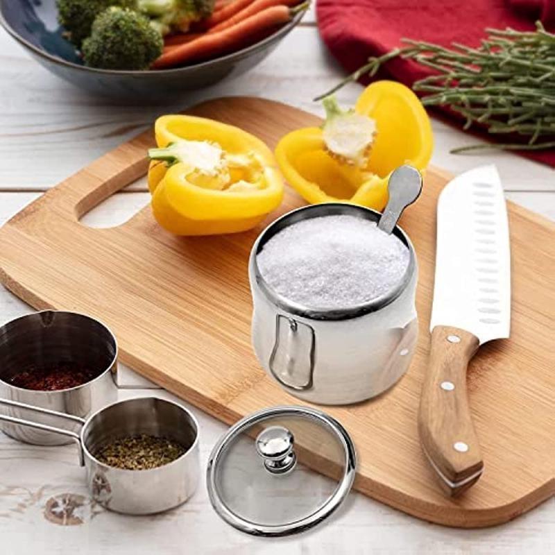 300ml Stainless Steel Sugar Bowl with Lid and Spoon 10 OZ Coffee Seasoning Jar Condiment Pot Spice Container Canister Cruet with Lid and Spoon