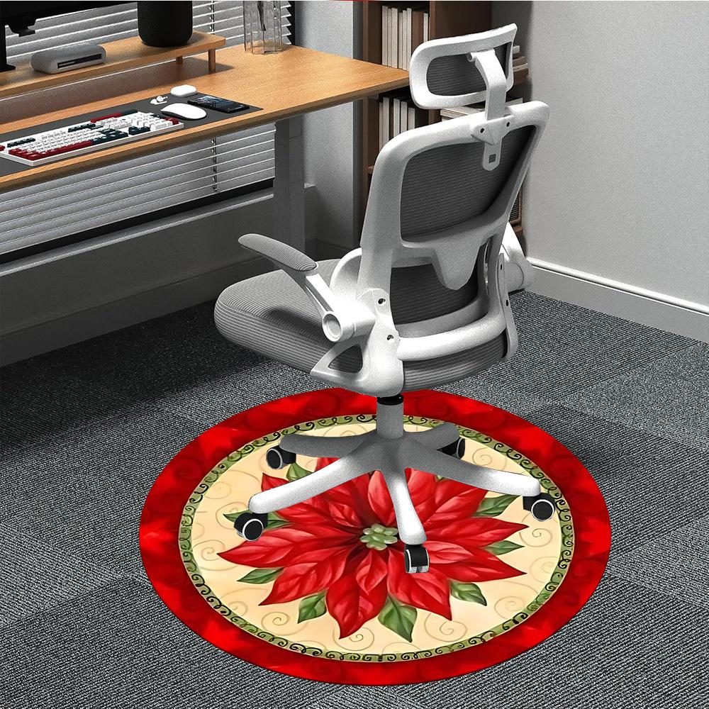 1pc Christmas Poinsettia Chair Carpet for Office, Round Non-Slip Durable Large Size Office Carpet, Suitable for Office, Beautiful Decoration