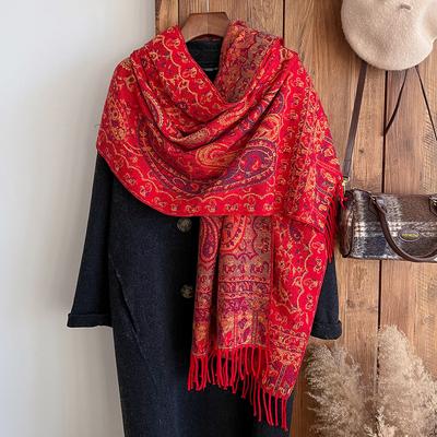Schal Damen Überwurf mit Ethno-Stil Imitat Kaschmir Schal Wüste Seaside Reise Warm Kaschublume Schal Dünn