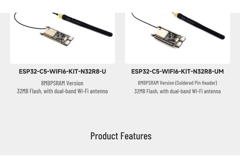 ESP32-C5 Wi-Fi 6 Dual-Band Development Board, 240MHz RISC-V Processor, Multi-Protocol.