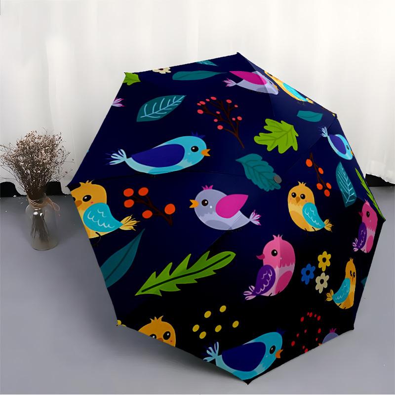 1pc Birds Nature Automatic Open/Close Umbrella - Compact Travel Umbrella with 8-Rib Durable Frame, Lightweight & Portable Design Z10