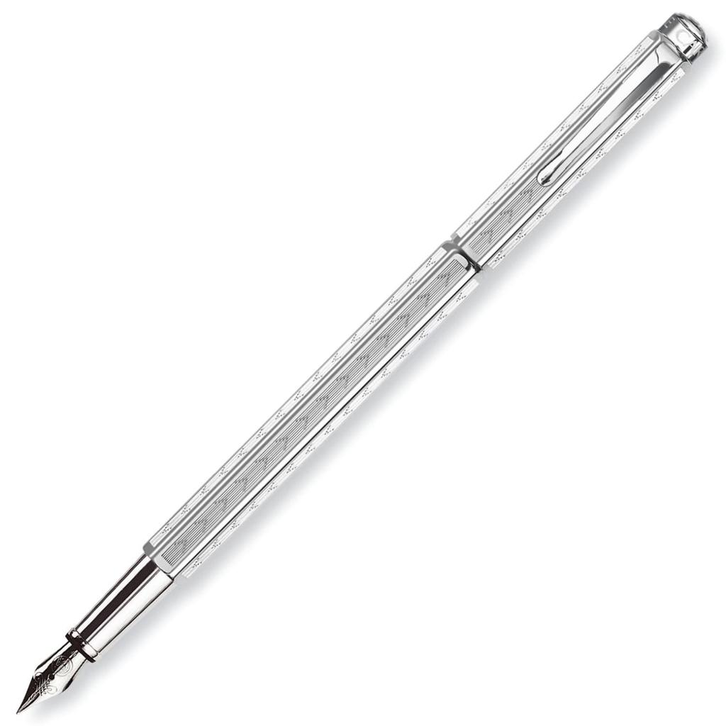 CARAN Ecridor Chevron Silver Fountain Medium Officially Imported D'ACHE Pen, Nib, 0958-286,