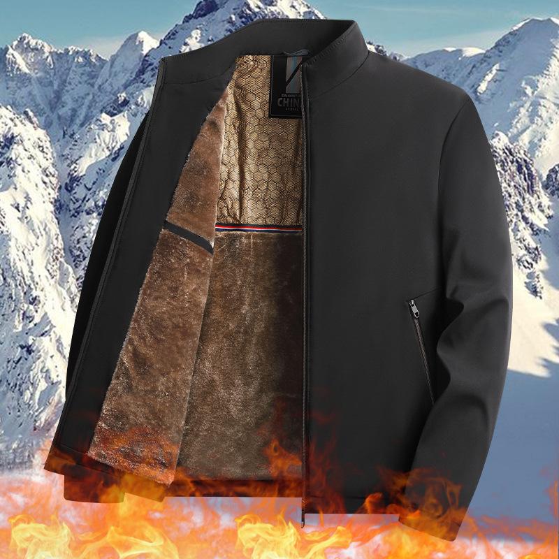 

Мужская куртка из утолщенного хлопка с воротником-стойкой из графенового бархата для осени и зимы для людей среднего и пожилого возраста M чёрный