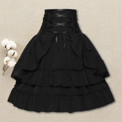 Damska letnia spódnica w stylu spódnica z wysokim stanem, krzyżowana, sznurowana, scena w stylu retro, w jednolitym kolorze, warstwowa