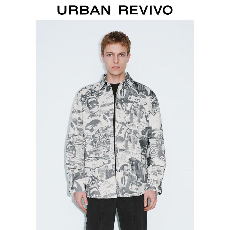 UR Men s 2025 Spring Trendy Oversized Street Print Button-Up Shirt S