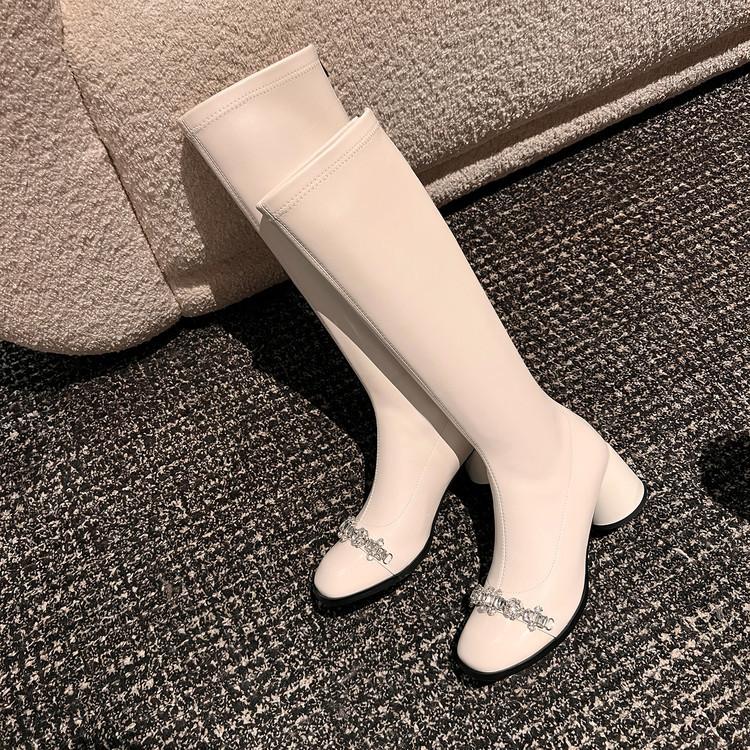 Luxury Rhinestone Boots 2025 New Autumn and Winter Thick Heel Korean Version Celebrity Skinny Wear Elastic Skinny Boots