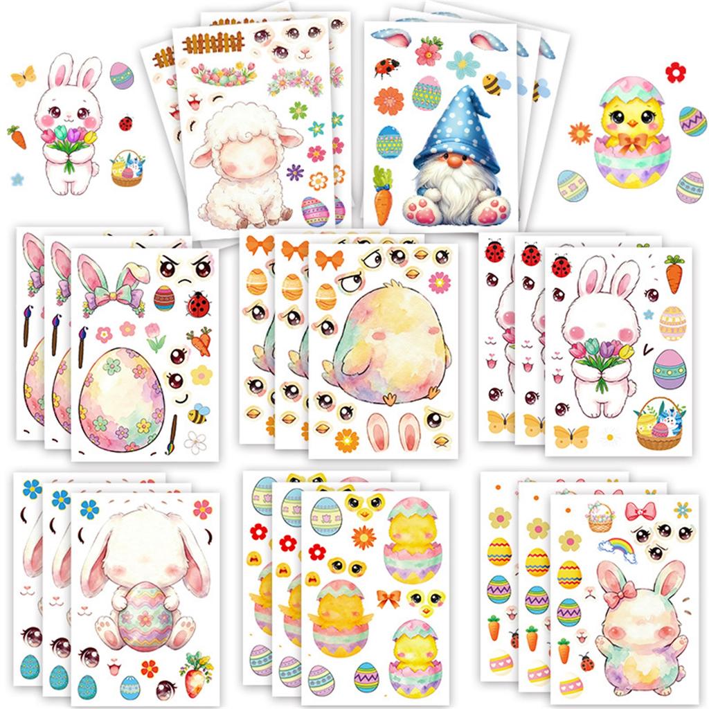 Easter Cute Egg Bunny Stickers (8pcs), Cartoon DIY Stickers, Children's Holiday Gifts, Diary Decorations, Computer Decorations