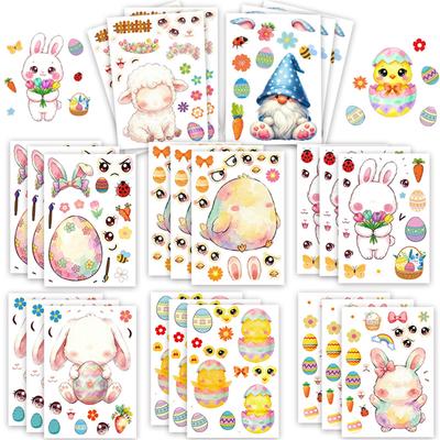 Ostern Süße Eier Hasen Aufkleber (8 Stück), Cartoon DIY Sticker, Feiertagsgeschenke für Kinder, Tagebuchdekorationen, Computerdekorationen