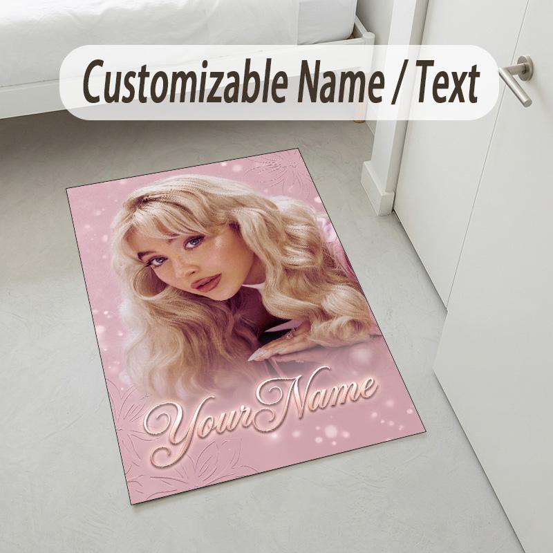 Personalized Crystal Velvet Carpet,Sabrina Carpenter Custom Printed Name, Plush Area Rug For Home Indoor Decor