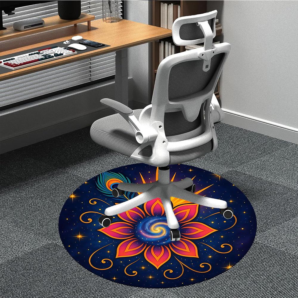 1pc Cosmic Lotus Mandala Carpet for Office Non-Slip, Round Carpet, Soft & Comfortable, Carpet for Office, Lightweight Round Floor Mat