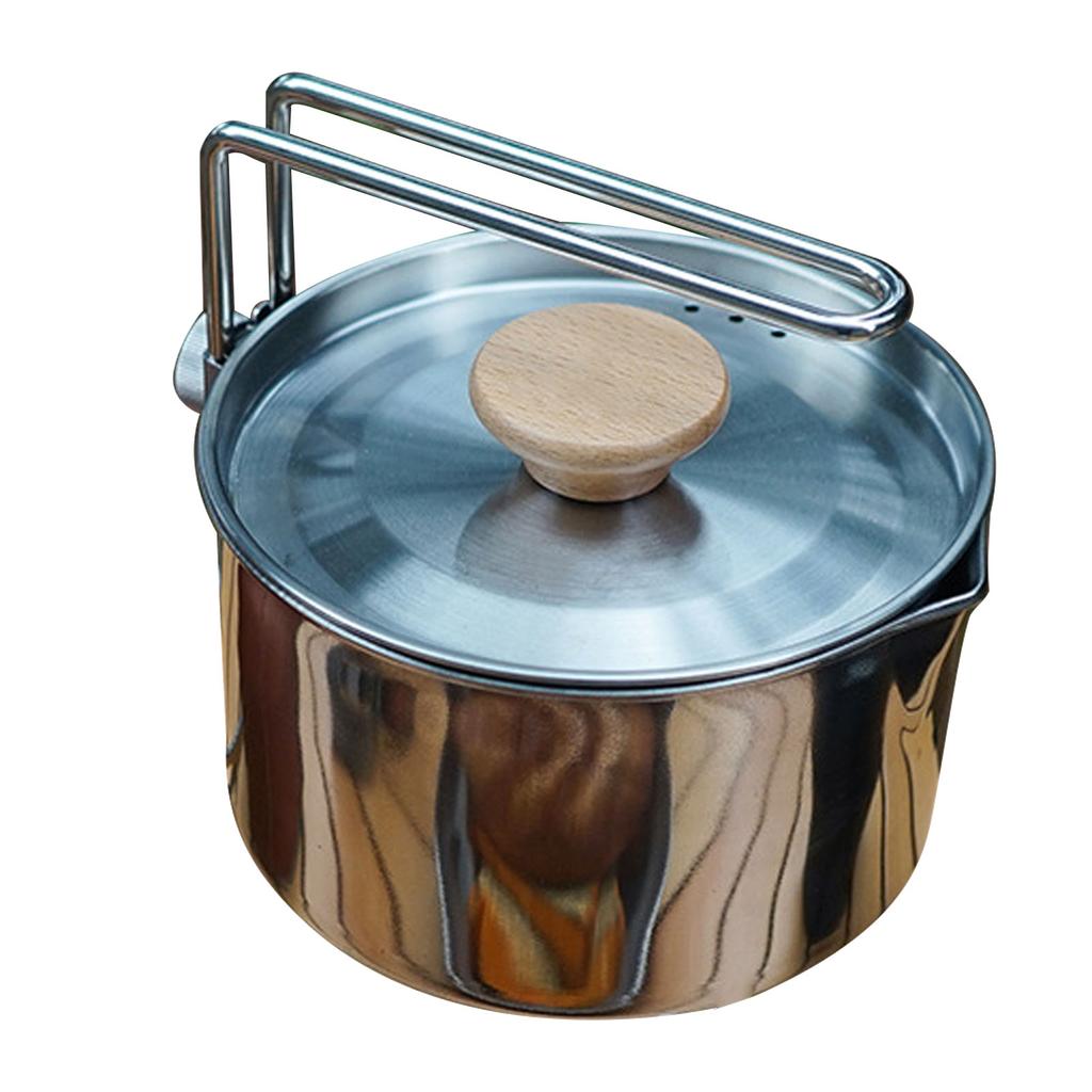 Stainless Steel Camping Kettle Removable Handle Portable 304 Stainless Steel Cooking Kettle for Outdoor Hiking