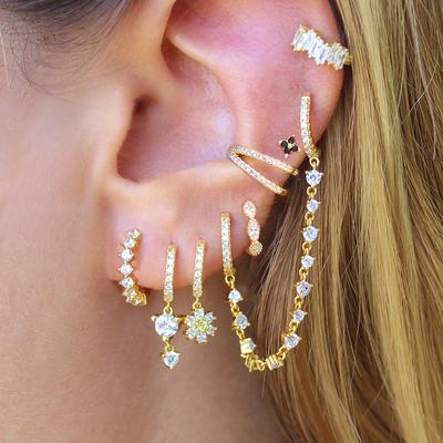 Design Stainless Steel Cubic Zirconia Hoop Earrings For Women Gold Color Pendant Cartilage Piercing Earring Unusual Jewelry