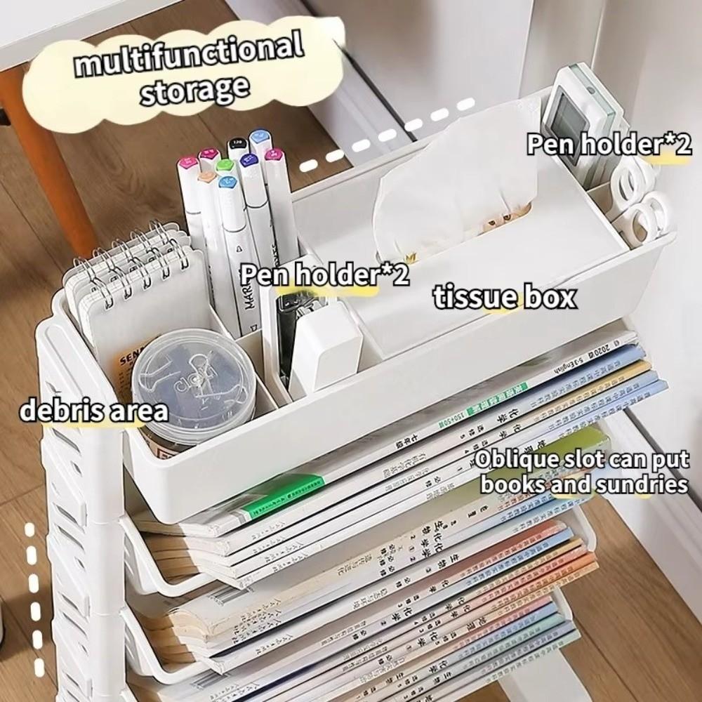 5/6 Layers Bookshelf On Wheels Large Capacity Book Storage Rack Movable Book Shelf  Student Use