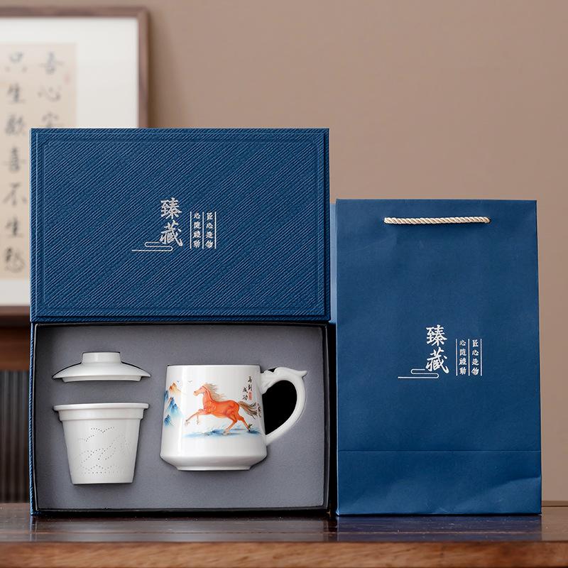 Speckstein Jade Weiß Porzellan Keramik Büro Tasse Geschenkbox Set Tee Trennbecher Geschäftsveranstaltung Souvenir