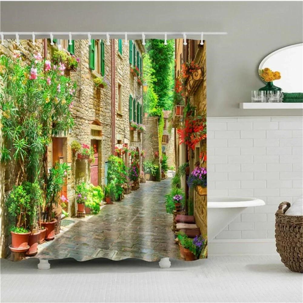 Zen Green Bamboo Shower Curtains Stone Buddha Lotus Candle Asian Japanese Spa Garden Scenery Bath Curtain Fabric Bathroom Decor