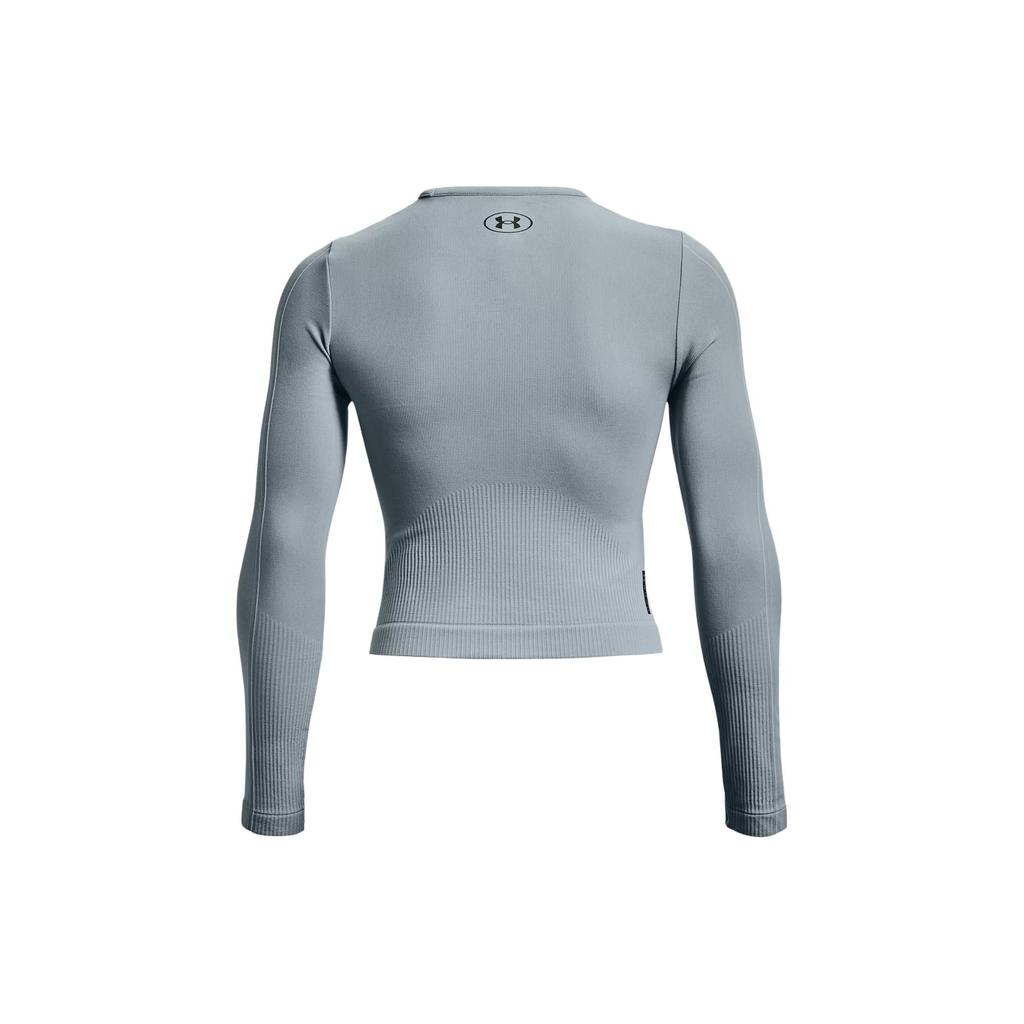 Under Armour Rush Series Solid Casual Logo Print Crew Neck Long Sleeve T-Shirt Women Tops Harbor-Blue 1373930-465