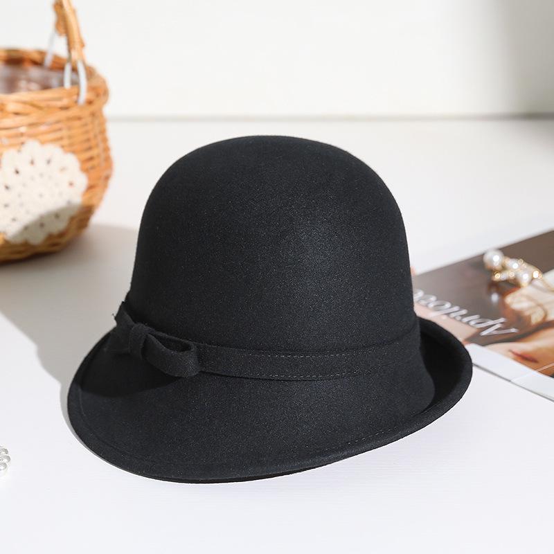 2025 Women s Autumn/Winter Wool Felt Fashion Hat - British Style, Small Top, Short Brim, Rolled Edge Size L