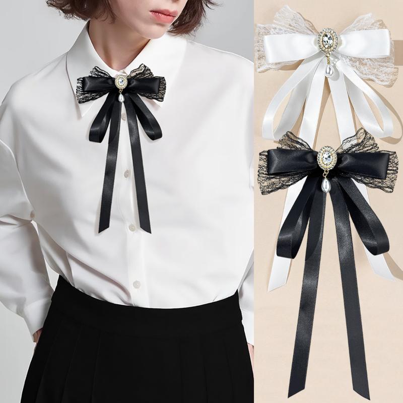 New Black Bow Tie Shirt Collar Pins Crystal Bowknot Ribbon Brooches For Women Wedding Party Necktie Accessories