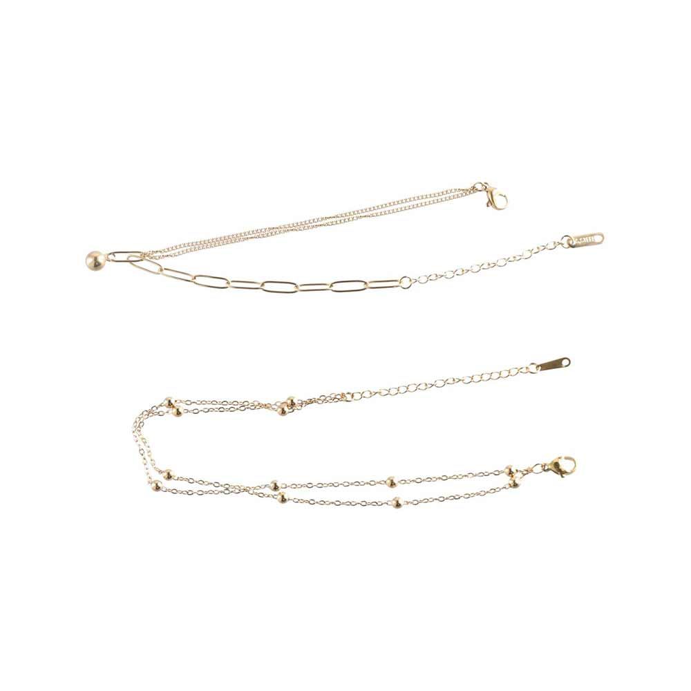 Fashion Titanium Steel Double-Layered Trending Anklet Bead Hypoallergenic Adjustable Foot Chains Party