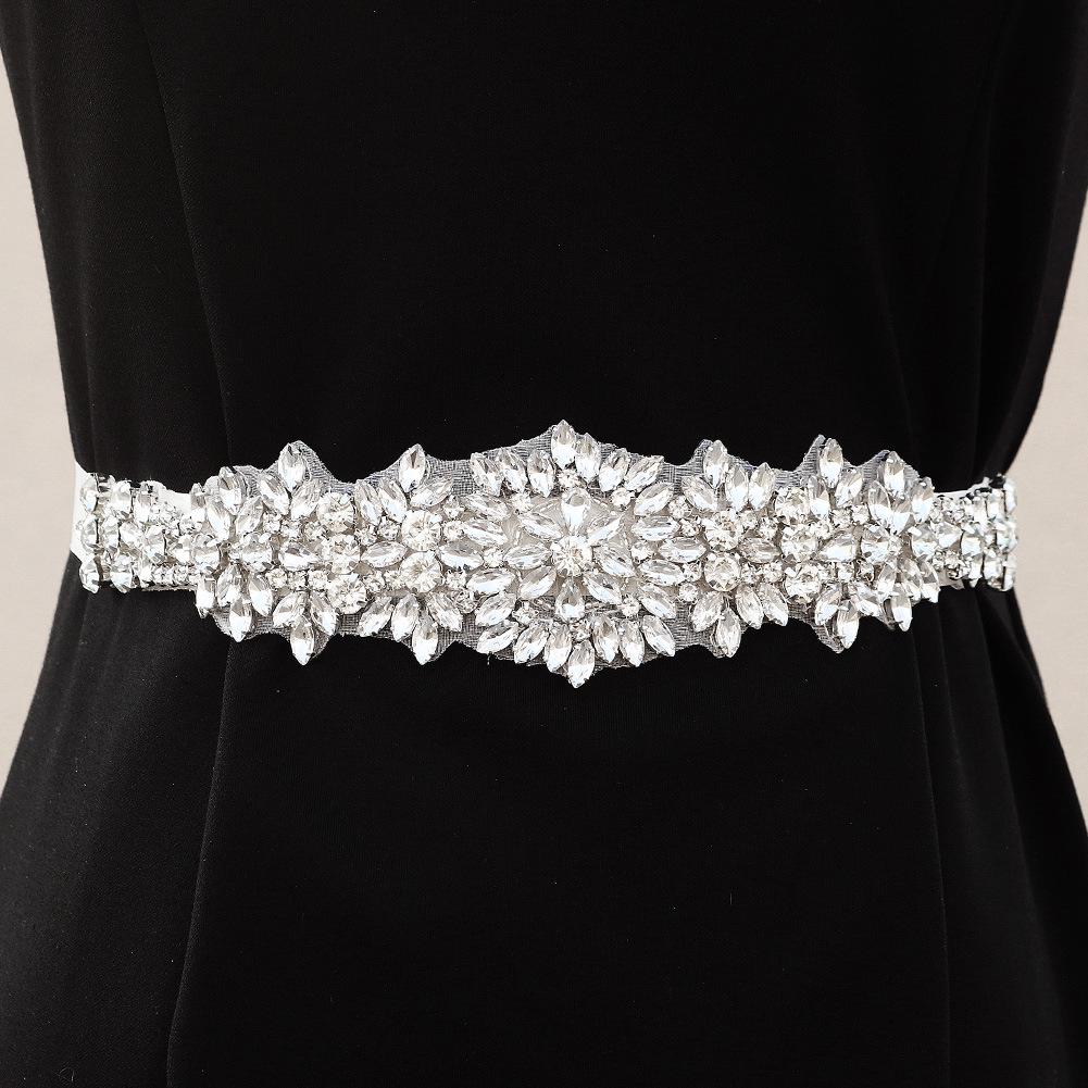 Elegant Rhinestone Flower Bridal Waistband for Wedding Dress or Evening Gown