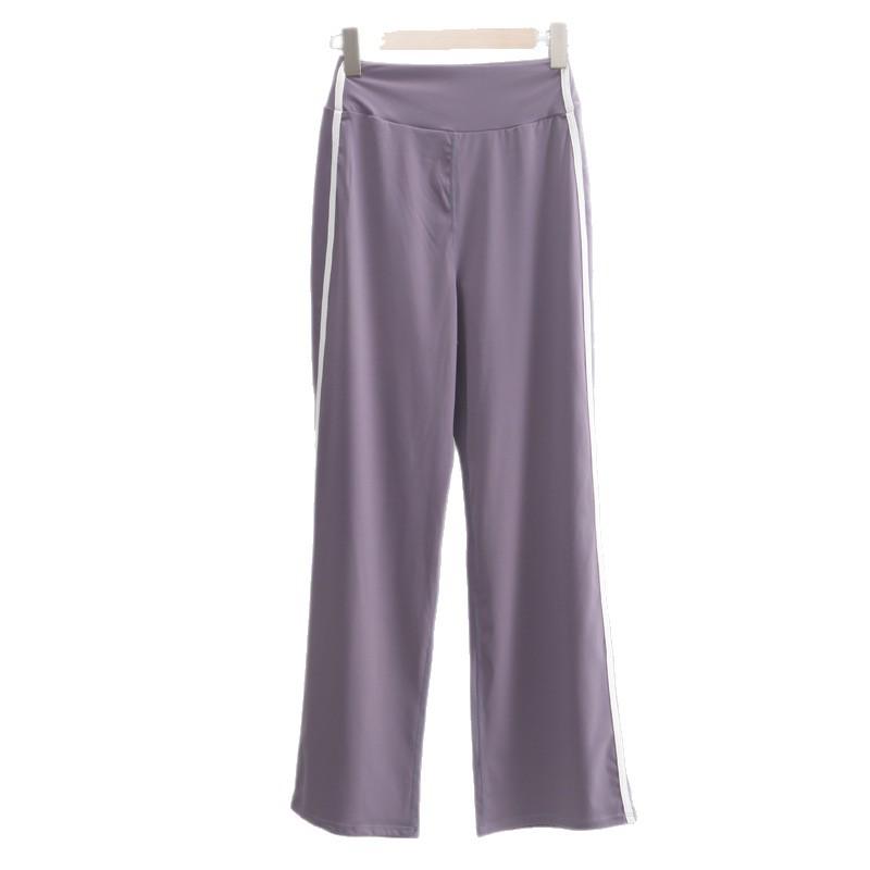 High-Waisted Straight Leg Contrast Yoga Pants - Elastic, Loose, and Comfortable for Fitness