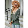 Autumn and Winter Lace V-neck Contrasting Contrasting Slit Loose Long-sleeved T-shirt Tops for Women