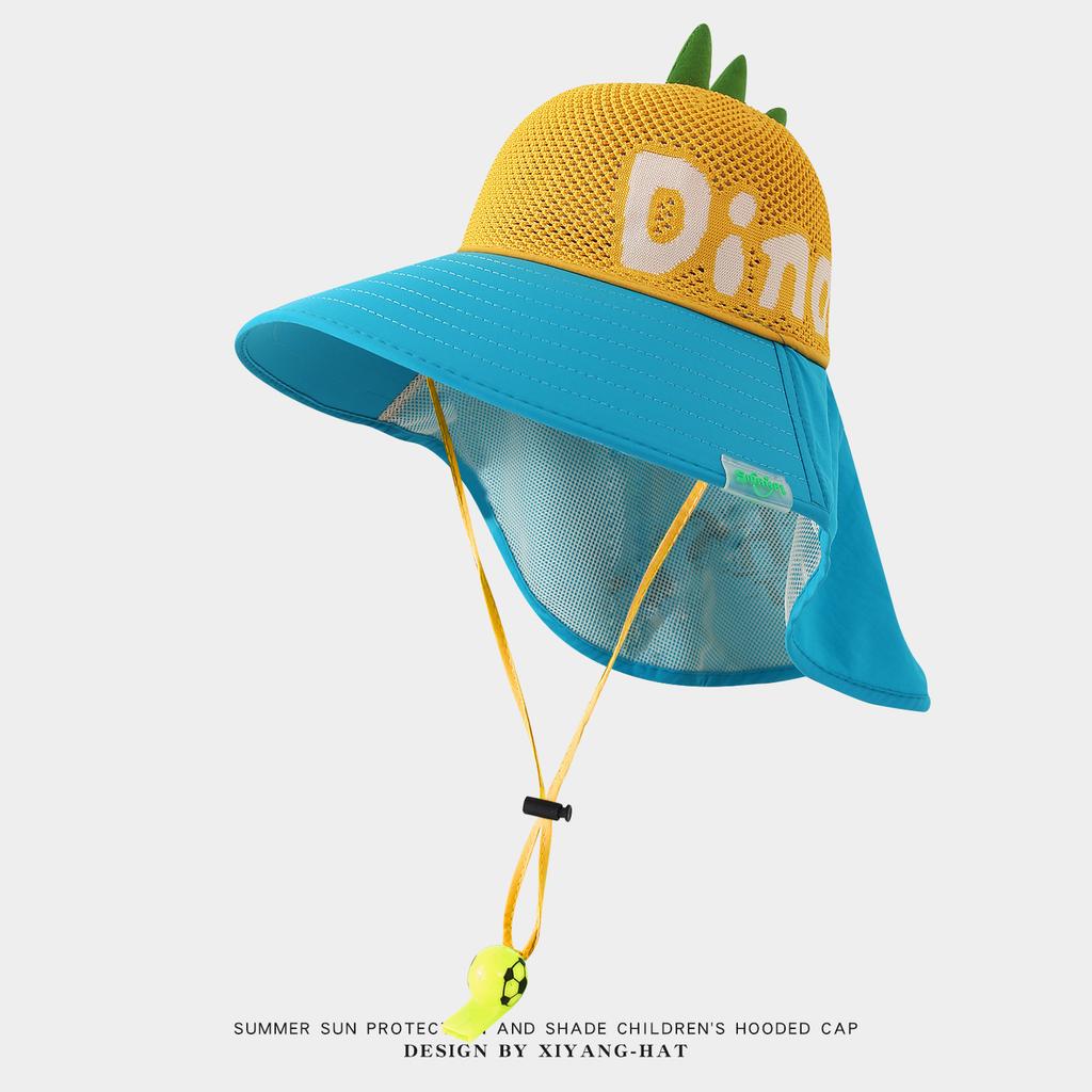 Kids Dinosaur Sun Hat Summer Mesh Breathable UV Protection Bucket Cap for Boys and Girls Fashionable Shade