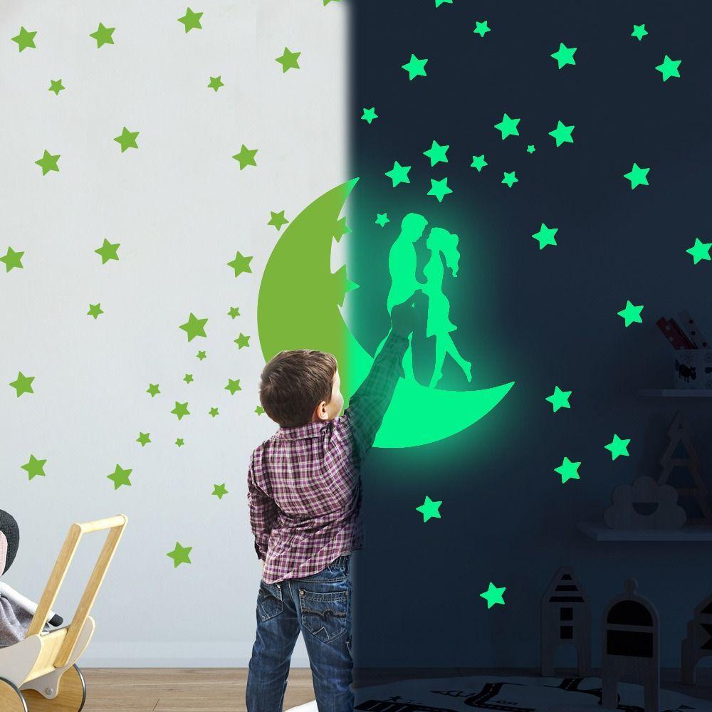 

2Pcs Cartoon Luminous Wall Sticker Cute Cat Fluorescent Sticker Moon Stars Wall Sticker Home Style 4