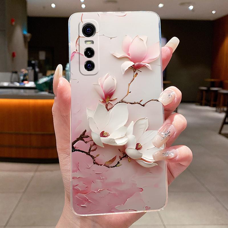 For Vivo Y73S Case Popular Flower Butterfly Phone Case Clear Soft TPU Silicone Back Cover For VivoY73S Y73 S Casing Bumper Shell
