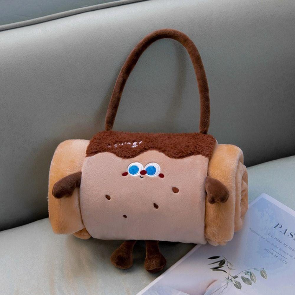 Cozy 2 In 1 Foldable Roll Blanket Warm Plush Air Conditioning Blanket Handheld Cartoon Nap Blanket Lunch Break