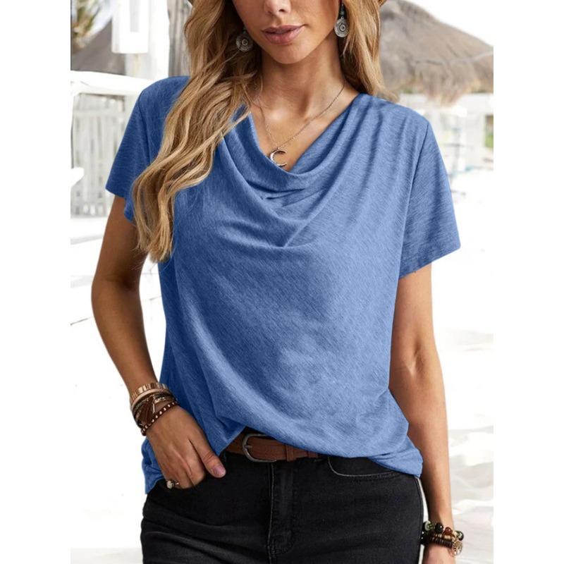 Women Casual Solid Color Short Sleeve Loose T Shirt