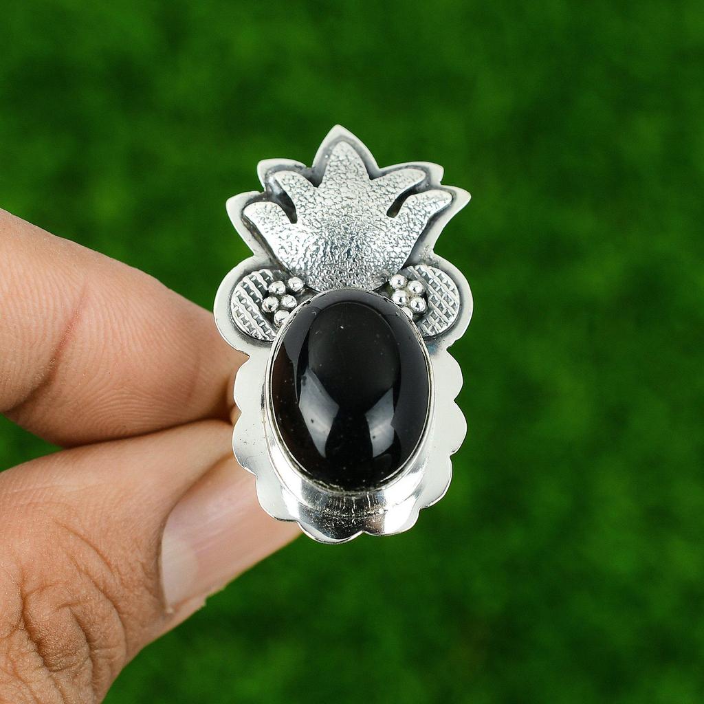 Black Onyx Stone 925 Sterling Silver Bezel Anniversary Solitaire Ring Jewelry