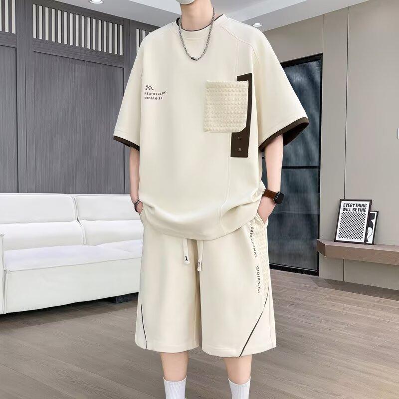 Men'S Casual Sports Suit New Summer Two-Piece Set Ice Silk Short-Sleeve T-Shirt And Shorts For Men
