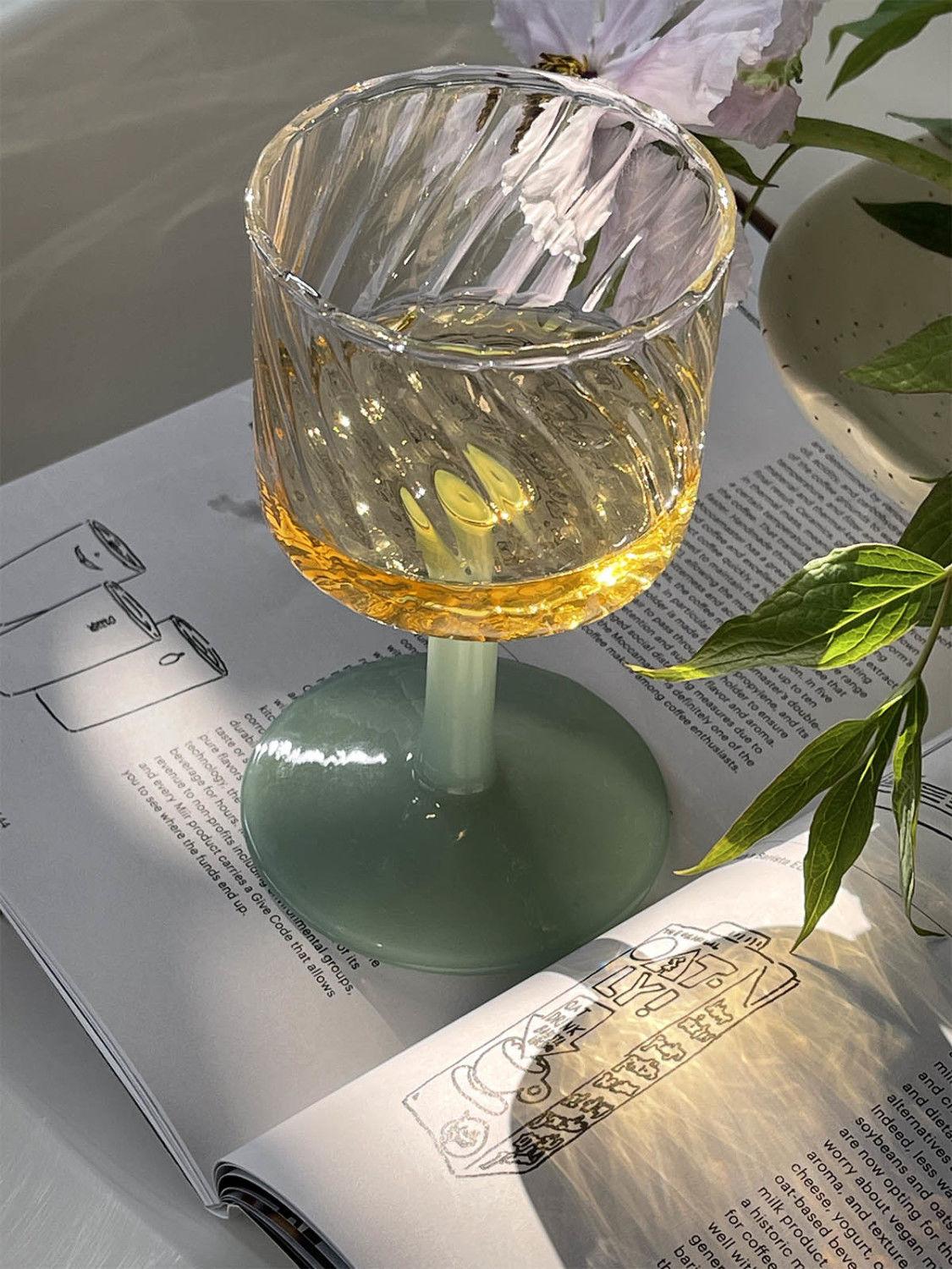

Colorful Glass Vintage Champagne Glass Striped Glass Mug Goblet Heat Resistant juice Glass Cup Dessert Snack Bowl Plate 301-400ml
