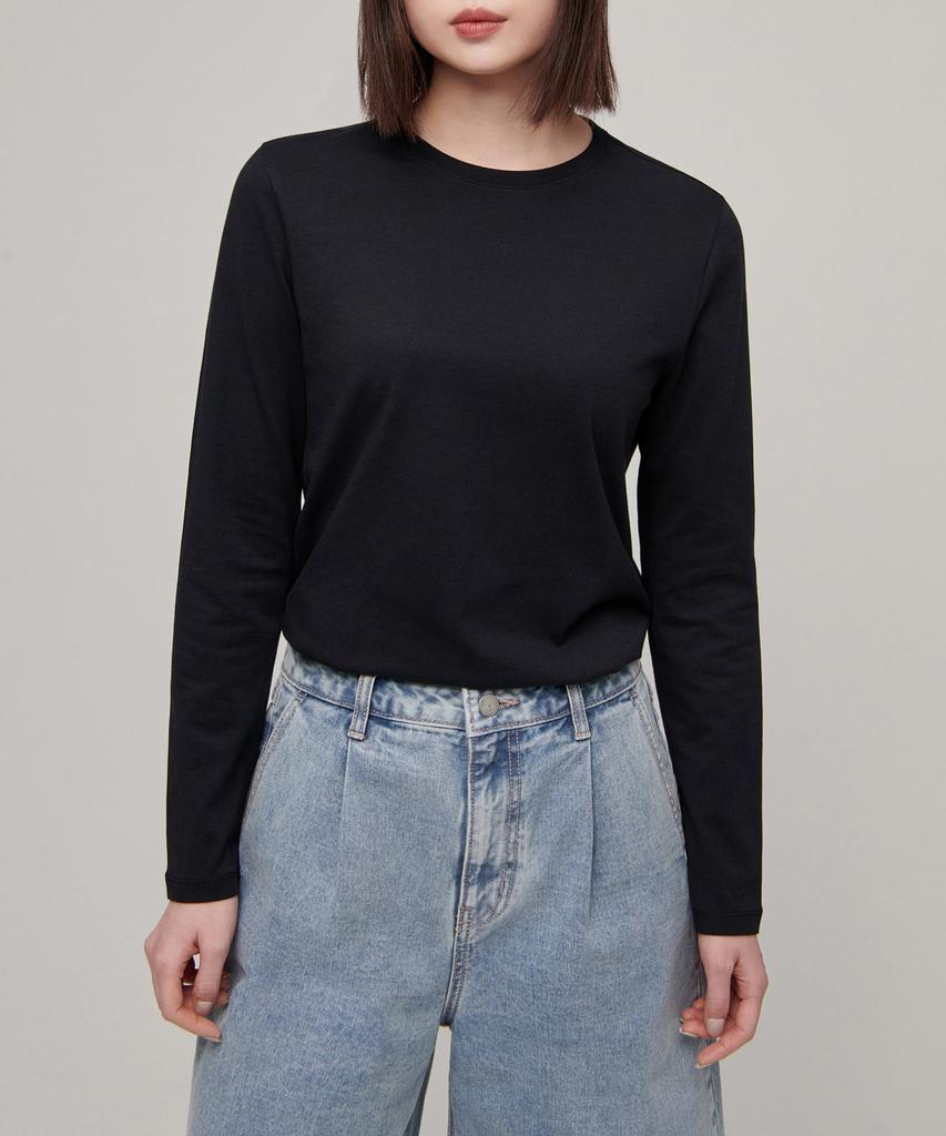 MUSINSA STANDARD WOMAN Women'S Flexible Crew Neck Long Sleeve T-Shirt [Black]