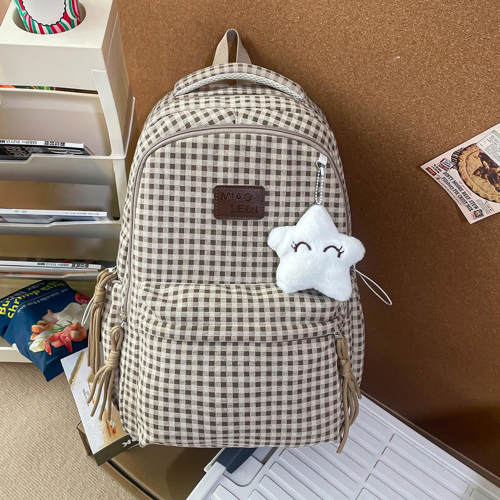 Schoolbag High Value Mori Small Fresh Plaid Girl Heart Travel Backpack Korean Version Ins Style Student Party Class Backpack
