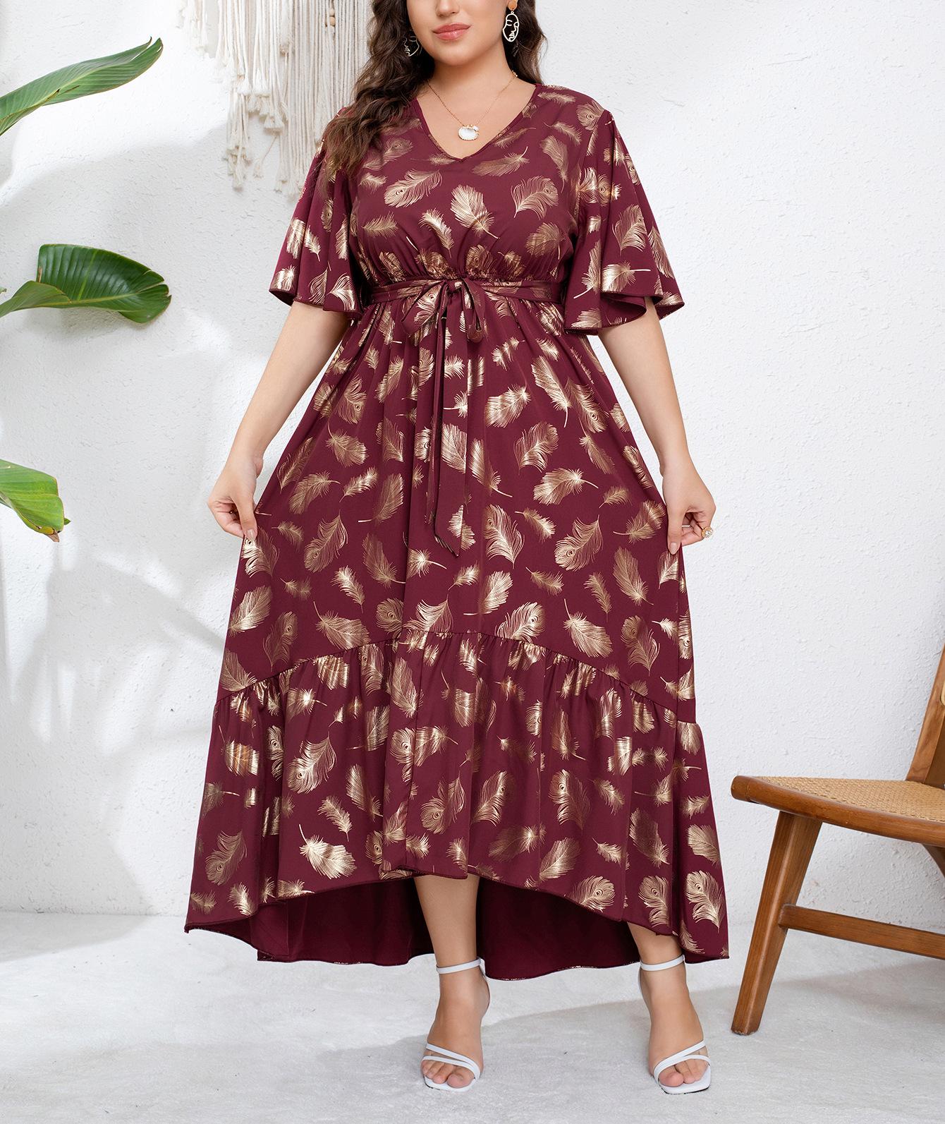 

Plus Size Red Floral Tea Break Dress - Elegant Summer Holiday Style 2XL вино красного