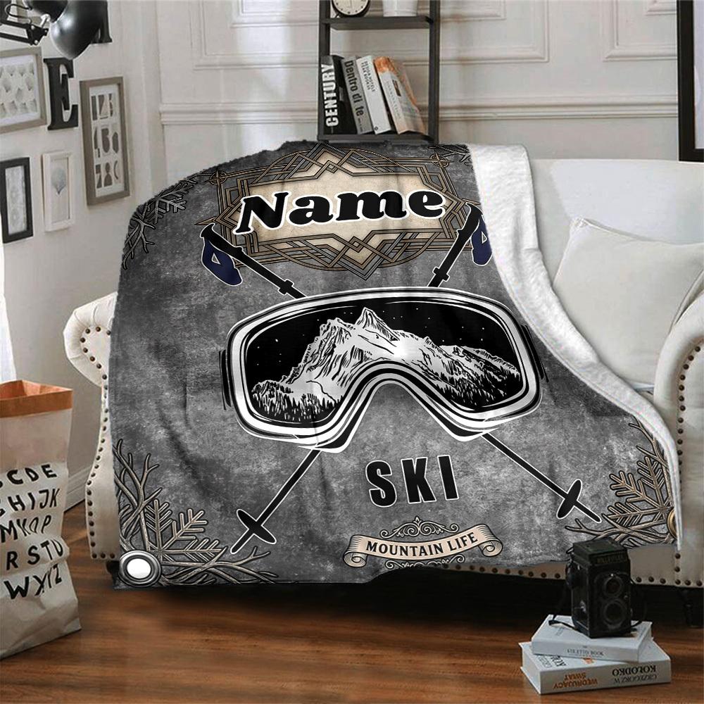 Mountain Life Ski Goggles Customize Your Name Home Blanket Comfortable Soft Lightweight Allseason Multipurpose Blanket For Picnics Sofas Offices Beds