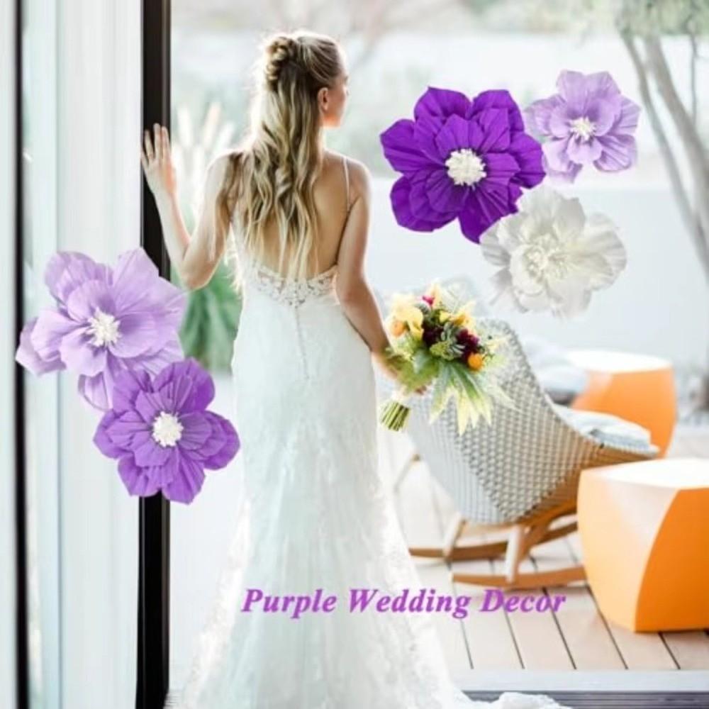 5Pcs New Pink Paper Flowers Violet Center Decoration Artificial Crepe Paper DIY 3D Wall Decoration Party Decoration
