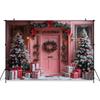 Mocsicka Pink Christmas House Background Photography Xmas Tree Home Door Gift Stockings Decorations Kid Baby Girl Photo Backdrop