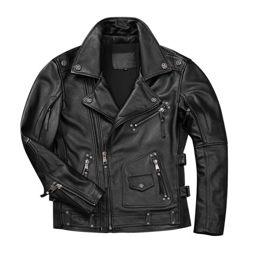 Chinese Size Heavy Motorcycle Jacket Natural Cowhide Leather Top Layer Causal Vintage Retro Moto Suit Leather Coat Winter