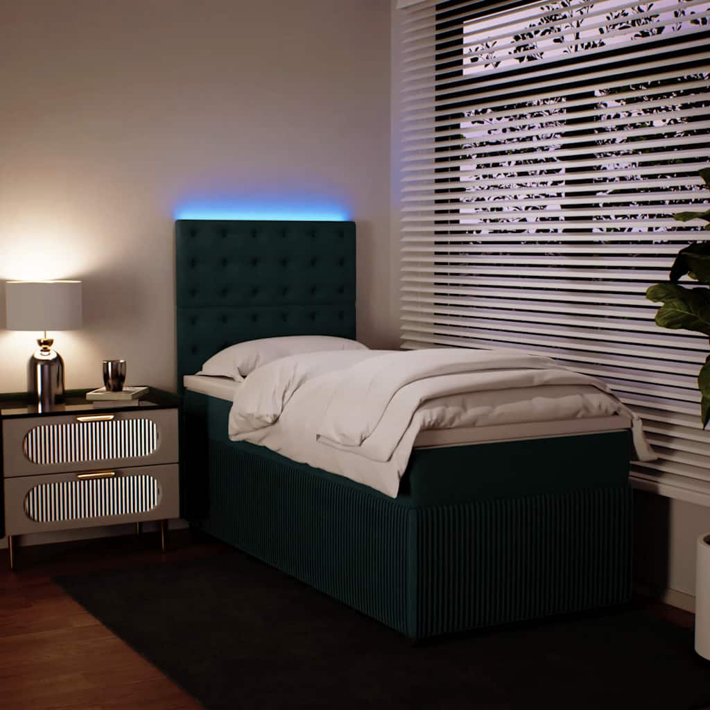 Box Spring Bed with Mattress Dark Green 80 x 200 cm Velvet