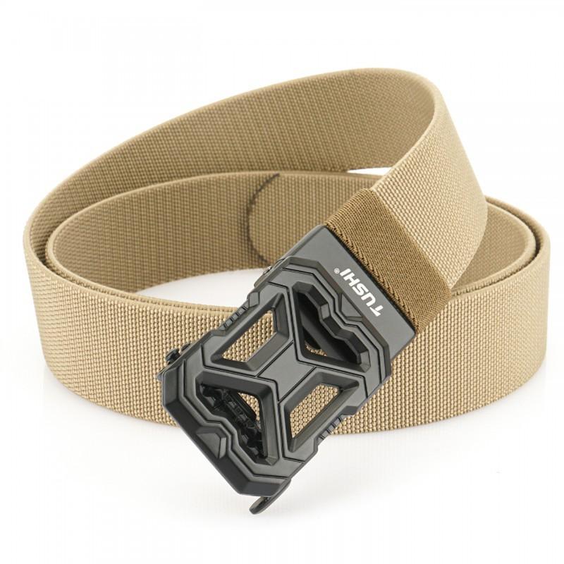 Outdoor Elastic Knitted Automatic Buckle Waist Belt Men's Canvas Sports Nylon Trousers